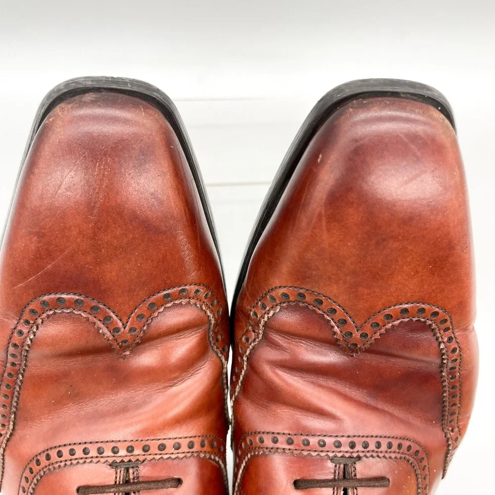 Magnanni Neiman Marcus Mens 9 M Cognac Leather Wingtip Oxford Shoes Brogue Derby_7